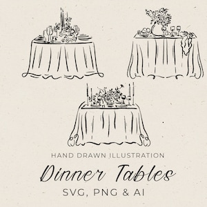 Hand Drawn Dinner Table Illustrations for Wedding Invitation in SVG, Whimsical Rehearsal Dinner Invite, The Night Before Wedding, Canva Edit