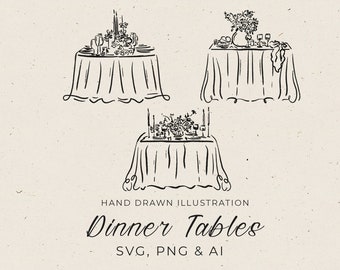 Hand Drawn Dinner Table Illustrations for Wedding Invitation in SVG, Whimsical Rehearsal Dinner Invite, The Night Before Wedding, Canva Edit
