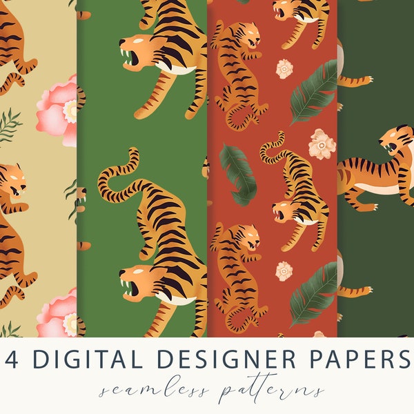 Tiger Digital Papers, Chinese New Year 2022, Scrapbook Paper, Seamless Patterns, Christmas digital, Wrapping Paper Gift, Printable Paper