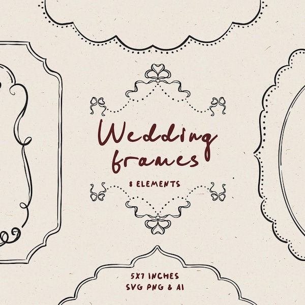 Handgezeichnete Rahmen im wunderlichen Stil, Oval 5x7 Border Clipart für Hochzeitseinladungen, Barock- und Vintage-Rahmen in SVG Bearbeitbar in Canva