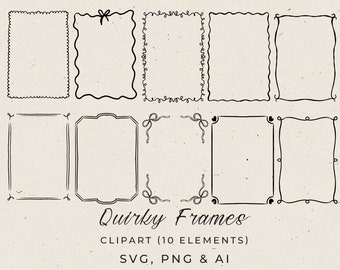 Quirky Frame Clipart 5x7 in SVG, Hand Drawn Border for Wedding Invitation, Whimsical Border Editable in Canva, Squiggly and Wavy Borders