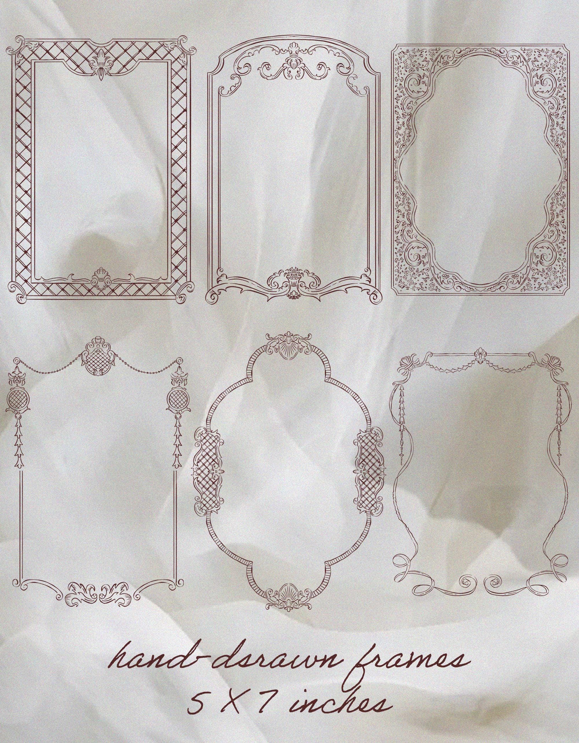 Regency Pattern Svg Hand-drawn Vintage Ornate Frame in SVG, Elegant Border Clipart for ...