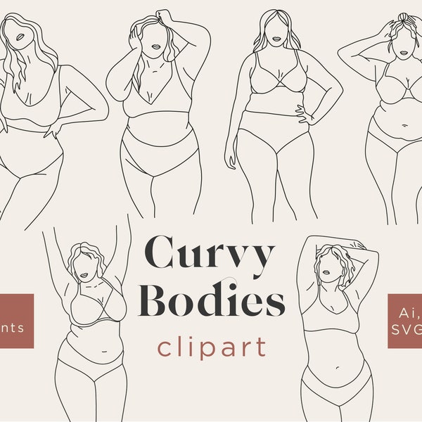 Body Positive Clipart, Curvy Woman Line Art Illustration in SVG and PNG, Female Nude Body Art, Plus Size Woman Art for Instagram Highlights