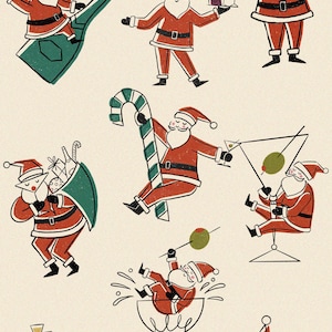 Handritade illustrationer av jultomten i Martini, clipart med gladare Martini, retro jultomte i Martini, illustrationer med mitten av århundradet bild 2
