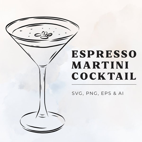 Espresso Martini Illustration in SVG, Cocktail Poster Wall Art Print, Espresso Martini Drawing PNG, Espresso Martini Sketch Vector Outline