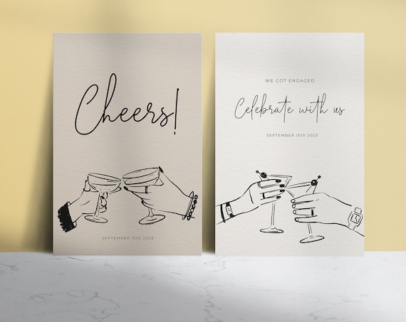 手描きのシャンパングラスの乾杯（SVG）、結婚式招待状の乾杯イラスト