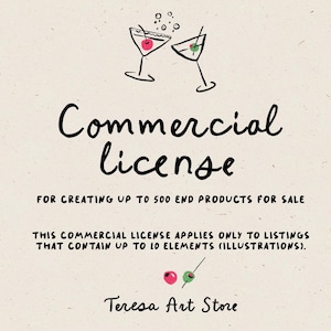 Puede incluir: Licencia comercial para crear hasta 500 productos finales para la venta. Esta licencia comercial solo se aplica a las listas que contienen hasta 10 elementos (ilustraciones). Teresa Art Store.