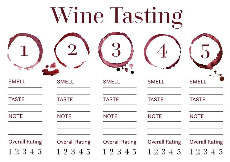 Wine Tasting Score Card in PDF Wine Tasting Party Decaration - Etsy