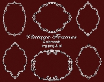 Bordures dessinées à la main dans un style vintage et fantaisiste, clipart cadre baroque ovale en SVG, cadres de mariage pour invitation, modifiable sur Canva