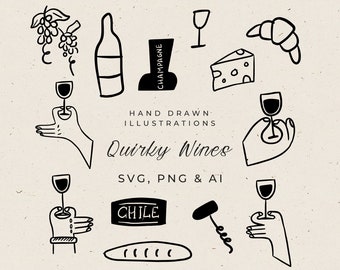 Hand Drawn Whimsical Dinner Party Illustration, French Wedding Food Doodle, Cheers Hands in PNG, Food and Drink Clipart, Party Invitation