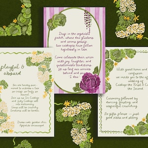 Clipart de bordes de acuarela dibujados a mano para invitaciones de boda con repollo, bodas italianas de verano, menús de cenas de ensayo e invitaciones.