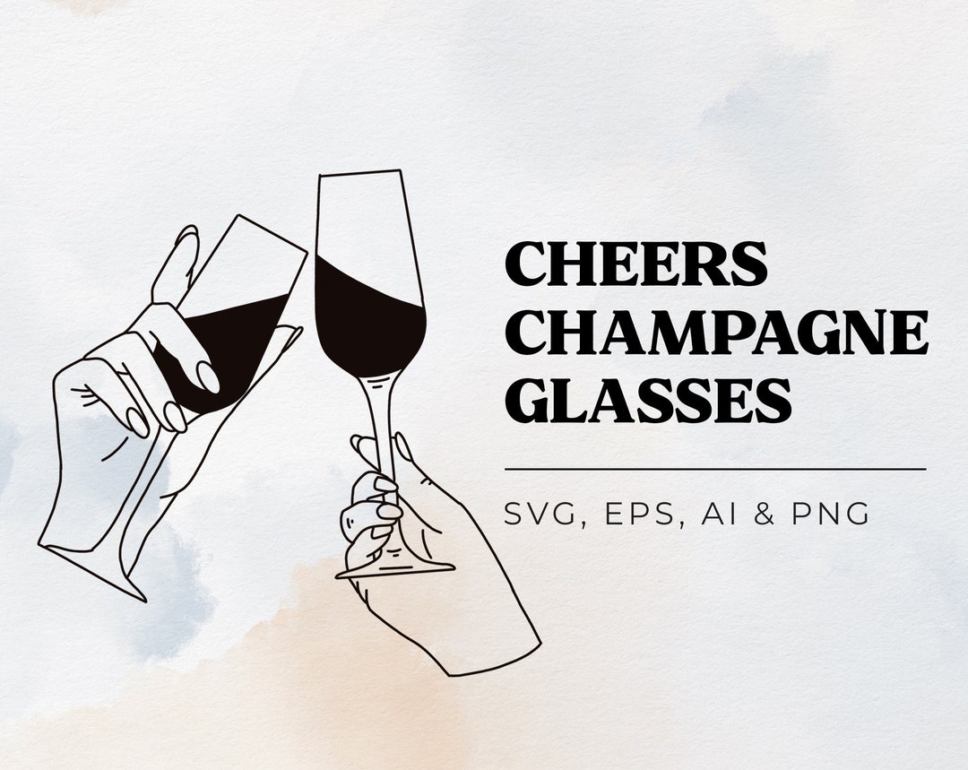 Cheers Champagne Glass Line Drawing in SVG Champagne Flutes Etsy