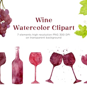 Wine watercolor Clipart Wine bottle & glasses PNG files Watercolor Wine splashes Grapes Leaf watercolor PNG Digital Download Commercial use