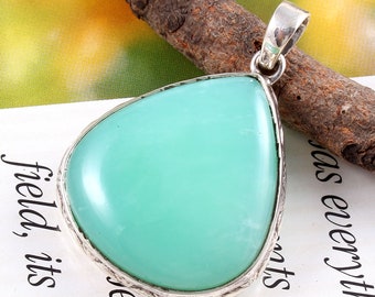 925 Sterling Silver Natural Chrysoprase Gemstone Pendant 40x27 MM