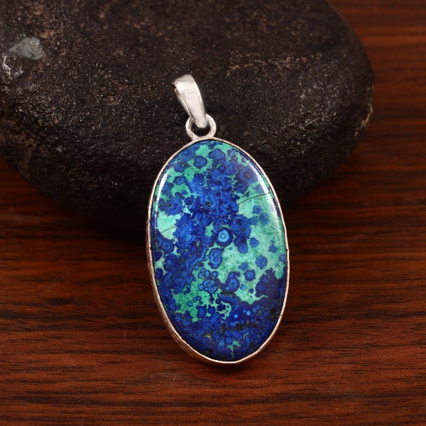 Bluebird Azurite Malachite Gemstone Pendant 925 Sterling Silver Natural 51x24x5 MM, 12.60 Gram