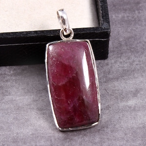 925 Sterling Silver Natural Ruby Gemstone Pendant 43x18 MM