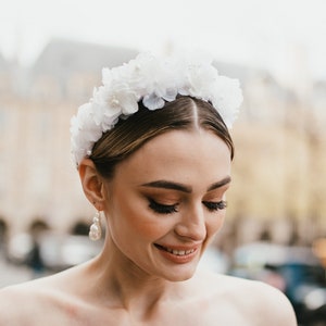 Bridal Hair Accessory, Ivory 3D Fabric Flowers, Real Pearl Headband, Flower Crown, Wedding Hair Pieces, Wedding Crown, Bridal Accessories image 1