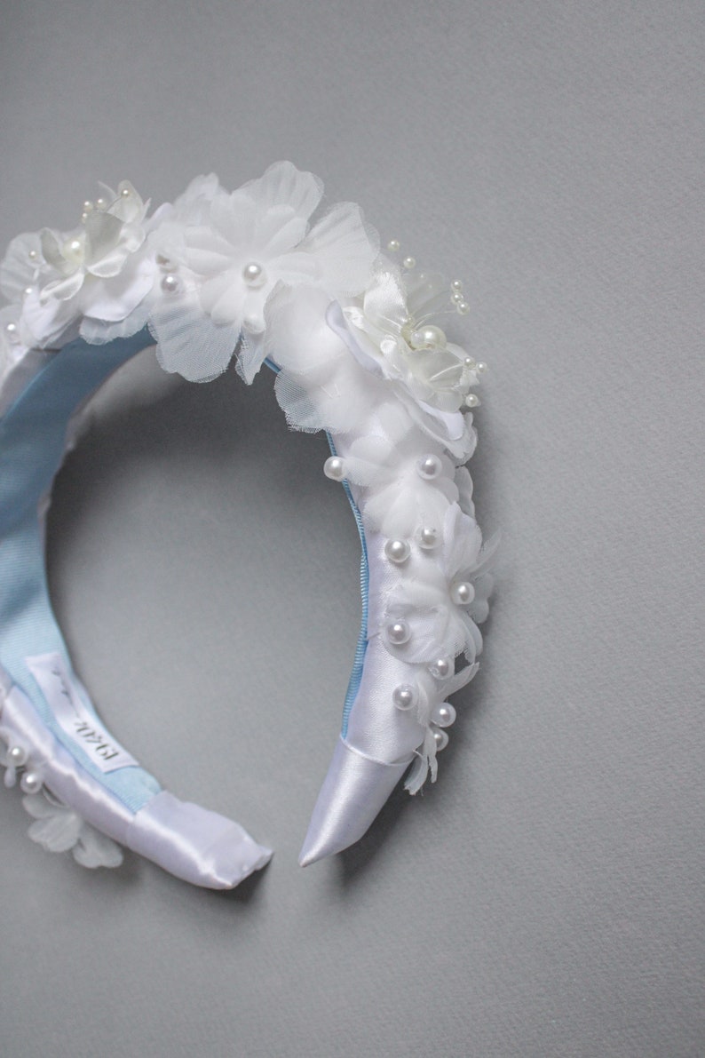 Bridal Hair Accessory, Ivory 3D Fabric Flowers, Real Pearl Headband, Flower Crown, Wedding Hair Pieces, Wedding Crown, Bridal Accessories image 3
