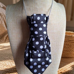 Black with Grey Dots Handmade Women's Necktie Necklace - Tie Neck Statement Piece - Fashionable Accessory for Her - Unique Birthday Gift