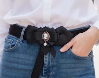 Vintage Brooch Necktie Belt • Handmade Polyester Wrap Belt