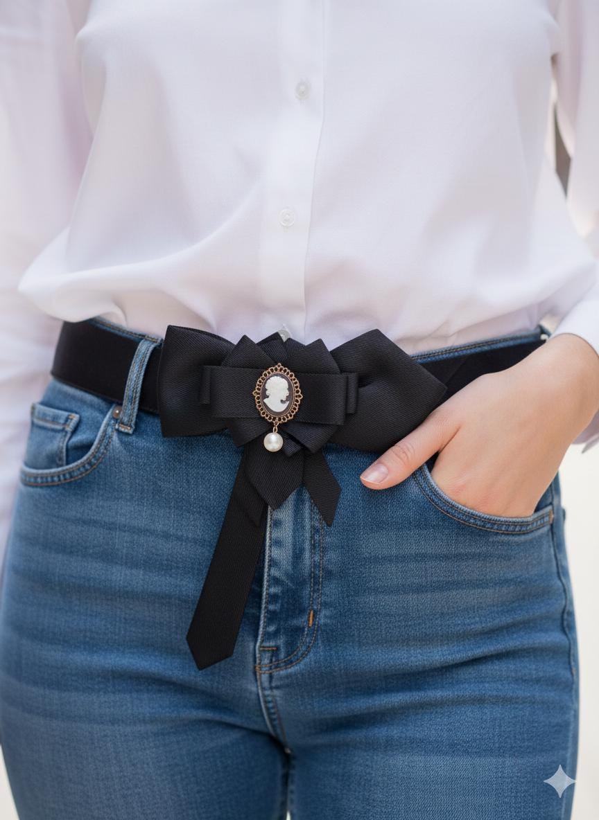 Vintage Brooch Necktie Belt • Handmade Polyester Wrap Belt  display picture 1
