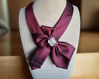Handcrafted Dark Red Necktie Necklace – Statement Jewelry