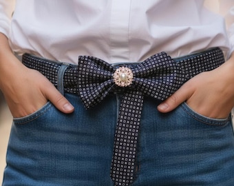 Vintage Brooch Tie Belt • Handmade Polyester Necktie Fashion Belt