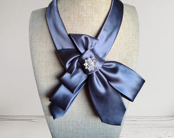 Handcrafted Grey Necktie Necklace: Chic Statement Jewelry