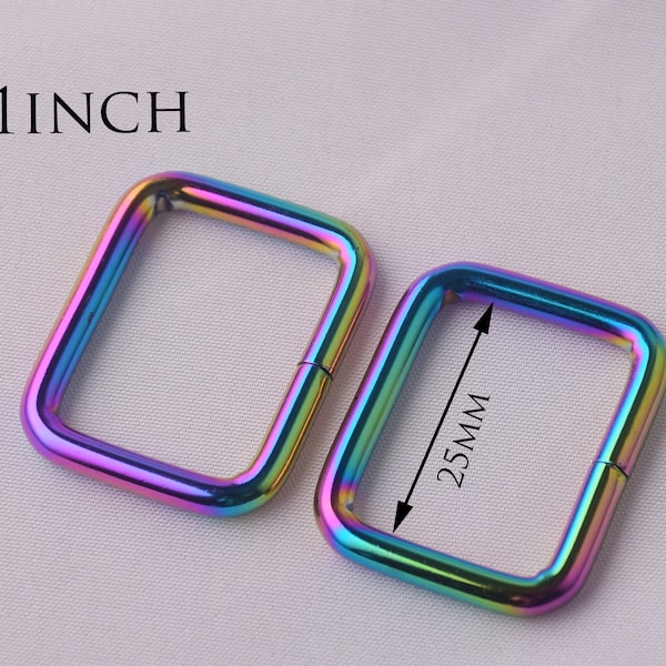 1" (25.4 mm Inner Diameter)/Rainbow Rectangle Buckle/Metal Strap Ring Buckle/Rectangle Connector Buckle/4-10 PCS A Pack/Handbag Hardware
