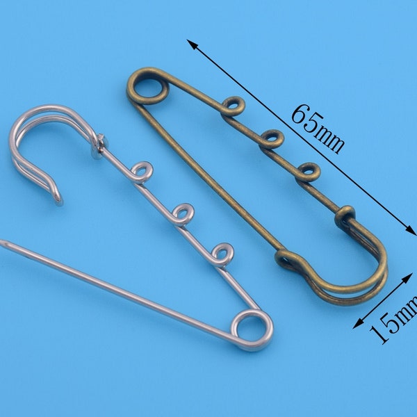 2.5"(65mm Length) Safety Pins With Three Loops Coil Craft Brooch Pins Metal Scarf Pins Shawl Pin Stitch Markers Charm Tag Fasteners Hardware