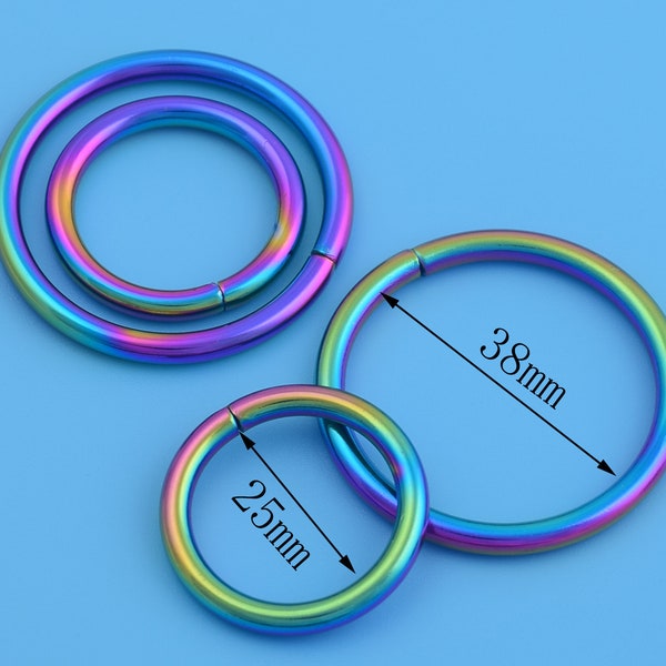 1"(25mm Inner)/1.5" (38mm Inner) Rainbow Metal O Ring Iron Non Welded Closed Round Ring Handbag Hardware Supplies Accessories