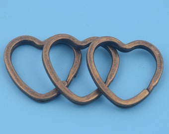 Antique Brass Heart Key Chain Ring: Iron Connector, 1.25" (31mm)
