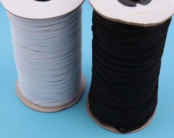 White Nylon Flat Elastic Tape: 1/8" Skinny Stretch Cord