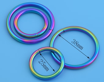 1 "(25 mm interior) / 1.5" (38 mm interior) Rainbow Metal O Ring Iron Non Welded Closed Round Ring Handbag Suministros accesorios