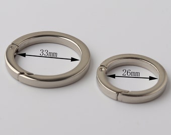 4 PCS Metal Silver Spring O Ring 26mm/33mm Spring Gate Ring Round Snap Push Gate O Ring Jump Ring For 1"/1.25" Bag Strap Hardware