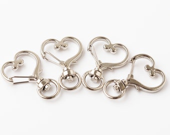 Silver Heart Swivel Clasp Key Ring: 9mm Lobster Buckle, Bag Hardware - 10 Pcs
