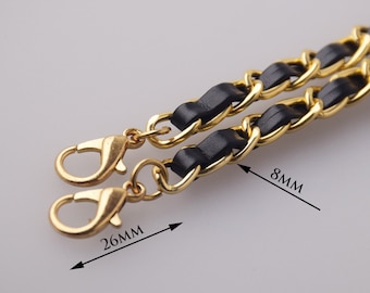 Black Leather Handbag Purse Chain Gold Metal Crafting Shoulder Bag Strap Chain Replacement Purse Chain With Lobster Buckle