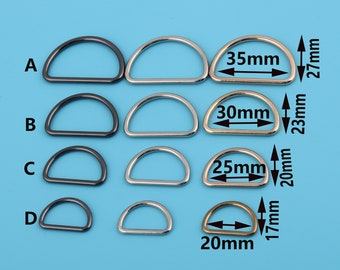 4 anillas metálicas en D: herrajes para bolsos (20-35 mm)