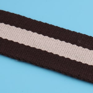 1.5‘’(38mm Width) Dark Brown White Stripes Cotton Webbing Belt Webbing Luggage Strap Webbing Fabric Cotton Twill Tape Natural Webbing