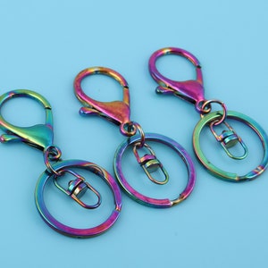 Rainbow Keychain Ring  30mm Keyrings Long 68mm Plated Lobster Clasp Keyring With Lobster Clasp Extension Chain Key Hook Chain Supplies