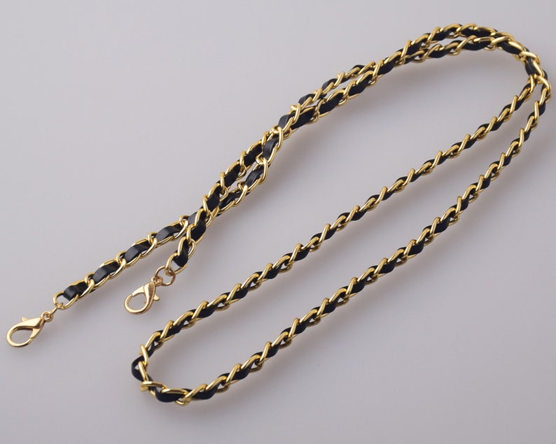 Black Leather Handbag Purse Chain Gold Metal Crafting Shoulder Bag Strap Chain Replacement Purse Chain With Lobster Buckle