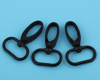 Mosquetones giratorios negros mate: hebilla de correa de cincha de 2,5 cm, herrajes para bolso