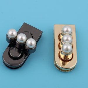 Metal Pearl Padlock 42*18mm Twist Turn Locks Bag Lock Wallet Closure Latch Light Gold/Gun Black Bag Hardware