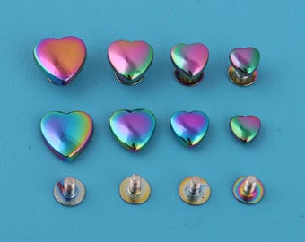 Rainbow Heart Screw Rivets: Punk Style Alloy Studs for DIY Crafts