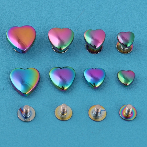 Rainbow Heart Screw Rivets: Punk Style Alloy Studs for DIY Crafts
