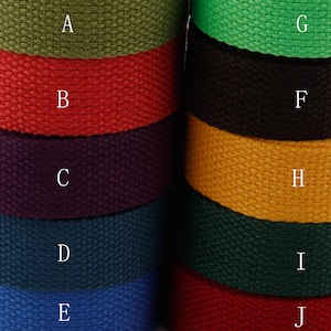Può includere: Dieci nastri in tessuto intrecciato di diversi colori, etichettati dalla A alla J. I nastri sono disposti in due pile da cinque, con i colori che si alternano tra le pile.