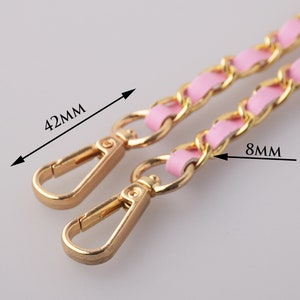 8 mm Width Pink Leather Handbag Purse Chain Metal Crafting Shoulder Bag Strap Chain Replacement Purse Chain With Swivel Clasp image 2