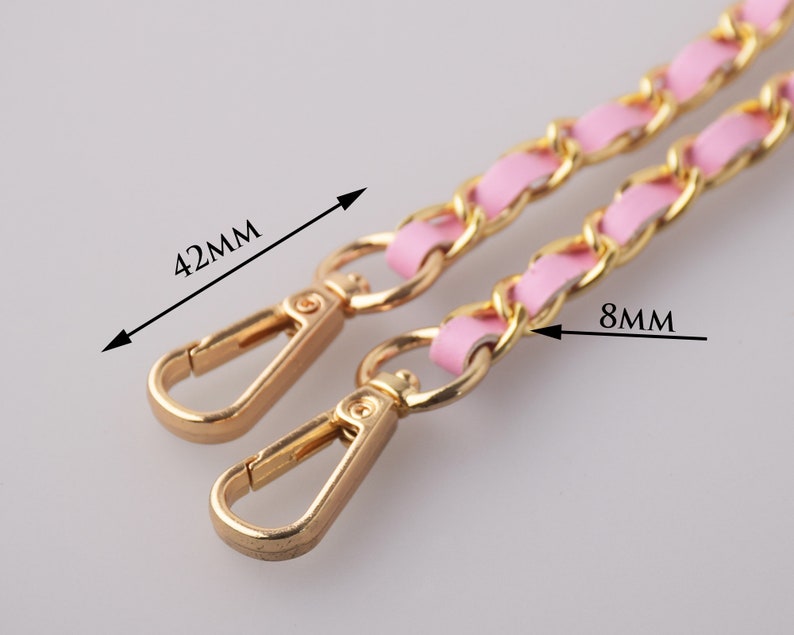 8 mm Width Pink Leather Handbag Purse Chain Metal Crafting Shoulder Bag Strap Chain Replacement Purse Chain With Swivel Clasp image 2