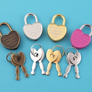 Heart Shaped Love Lock: Antique Brass, Silver, Gold, Opera Pink