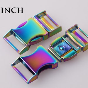 May include: Two 1 inch iridescent rainbow colored plastic side release buckles.